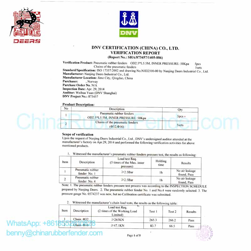 Pneumatic-fender DNV CERTIFICATION