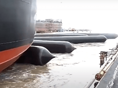 Prepare for ship launching airbag into water video